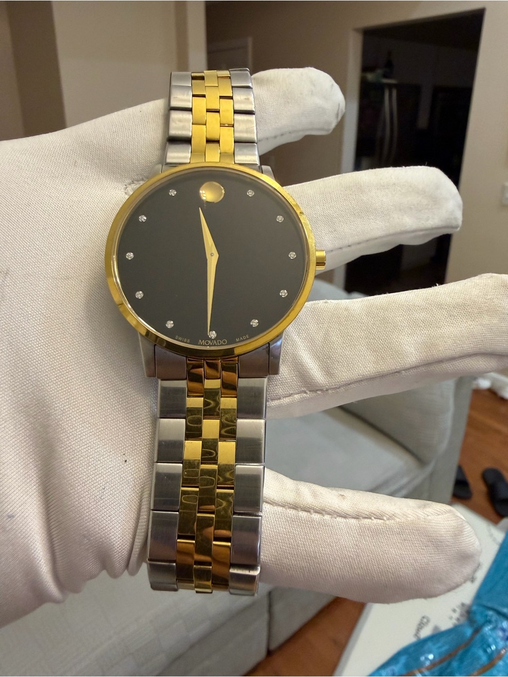 Movado Museum Classic 07.1.19.1462 Men's Diamond Black Dial Two-Tone Watch 7" - Picture 14 of 16